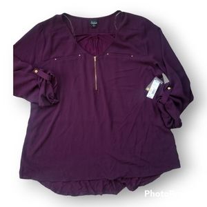 Simply Emma Chiffon Zipper Knit Back Plum Top